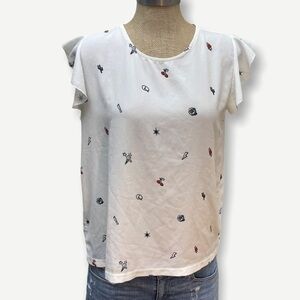 5/$20 Castro‎ white printed flutter sleeve top